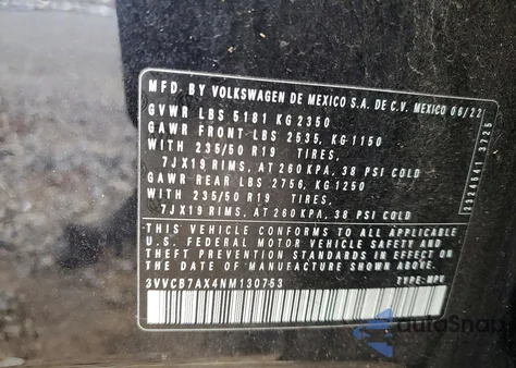 2022 Volkswagen Tiguan Se R-Line Black z USA, uszkodzony, nr VIN 3VVCB7AX4NM130753